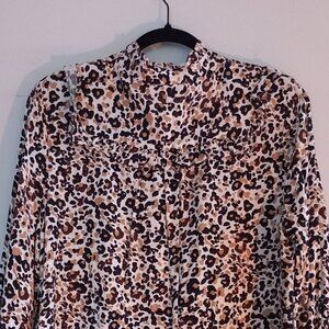 MAEVE Anthropologie Katia leopard print buttondown blouse with ruffles size 12